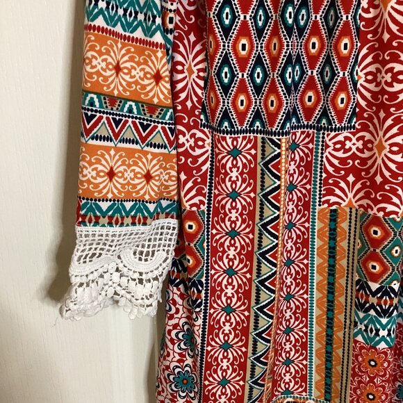 Roper Women's Top Blouse Size XS Stretchy Boho Cottage Core Country Cotton Trim - Picture 4 of 7